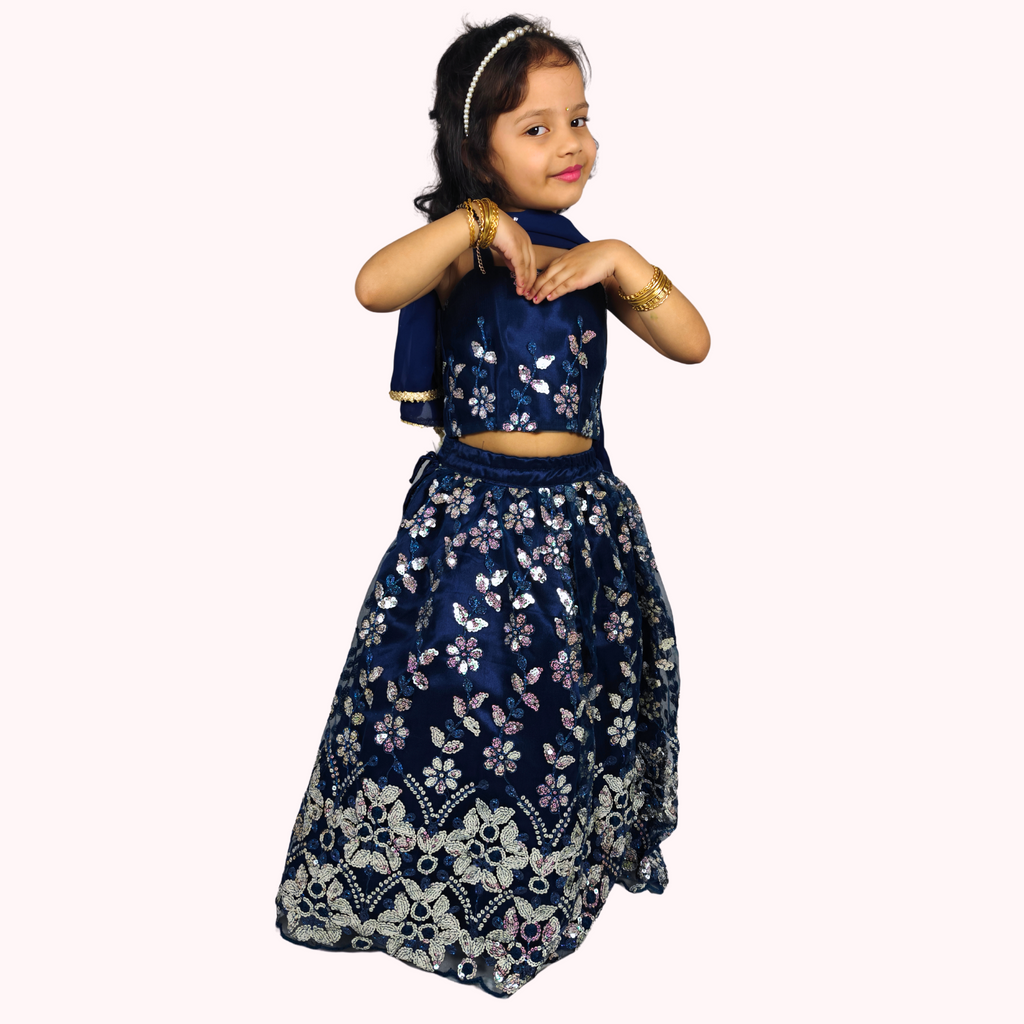 Midnight Bloom Embroidered Lehenga Set