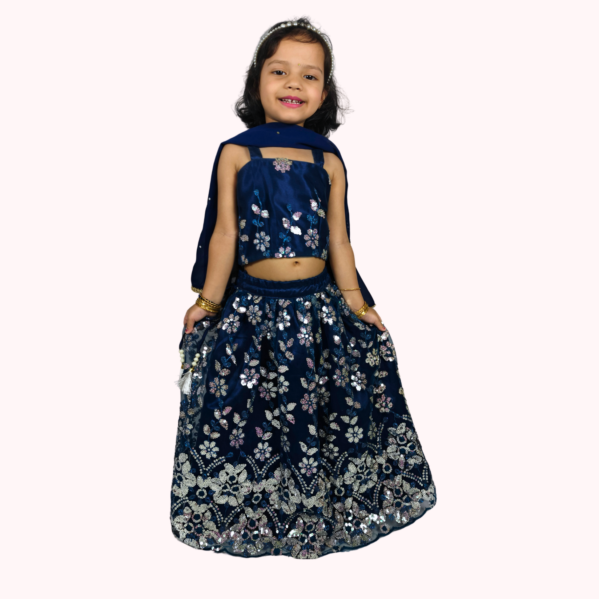 Midnight Bloom Embroidered Lehenga Set