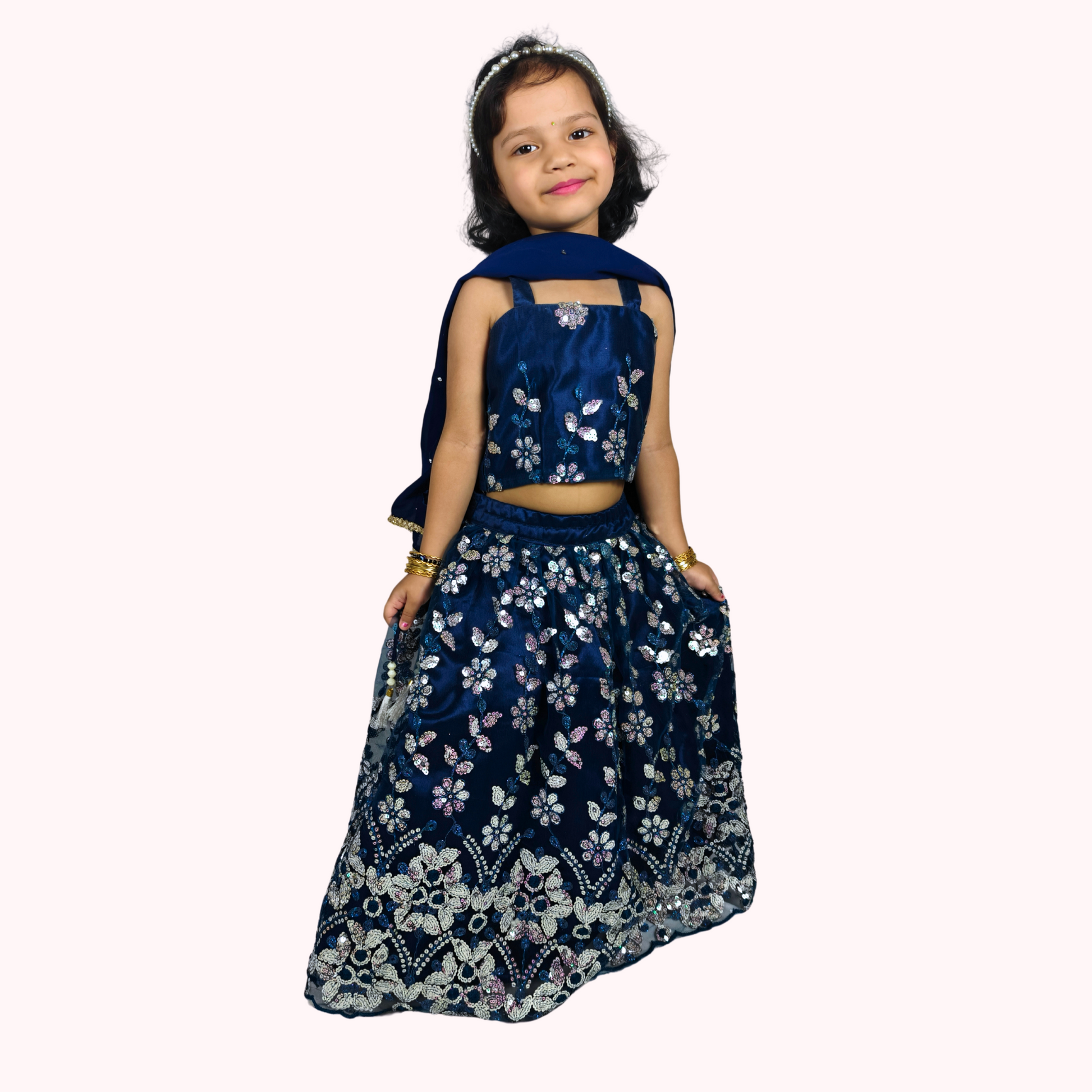Midnight Bloom Embroidered Lehenga Set